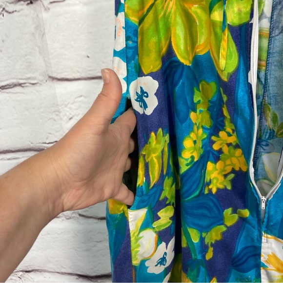 Vintage Sears 100% Cotton Bright Floral Dress SZ S Blue Yellow Cover-Up Zips - Picture 6 of 12